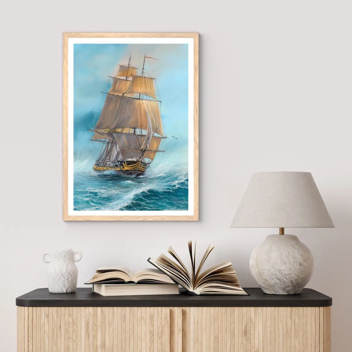 Plakát v rámu světlý dub - Běžící po vlnách - 40x50 cm