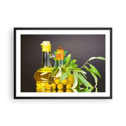 Plakát v černém rámu - Zátiší s olivami a olejem - 70x50 cm