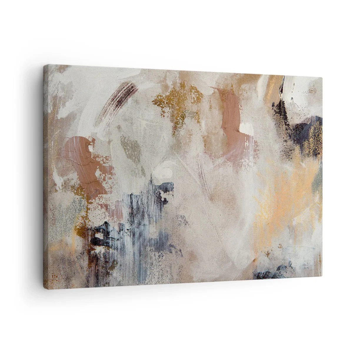 Obraz na plátně - Abstraktní skvrny v tlumených odstínech béžové a zlaté - 70x50cm - Mlhavá abstrakce - Moderní nástěnná dekorace do obývacího pokoje a ložnice ARTTOR