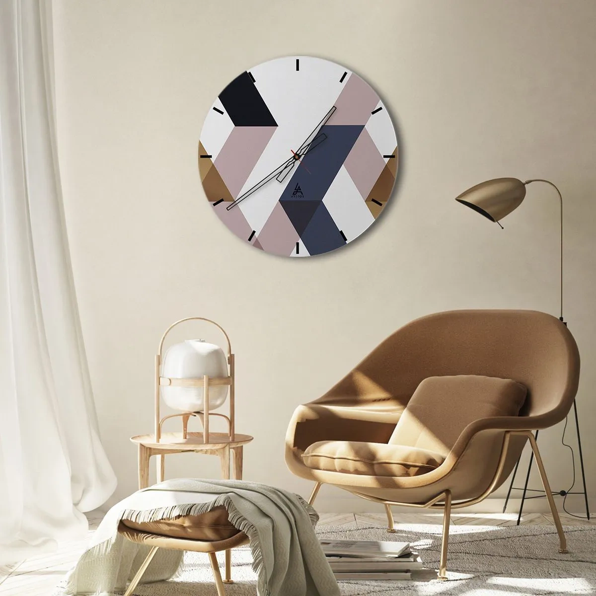Nástěnné hodiny - Geometrické tvary v odstínech béžové a hnědé - 30x30cm - Roviny a úhly - Moderní nástěnná dekorace do obývacího pokoje, kuchyně a ložnice ARTTOR