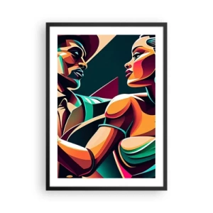 Plakát v černém rámu - Barevné ilustrace páru tančícího tango ve stylu pop art - 50x70cm - V rytmu srdce - Moderní nástěnná dekorace do obývacího pokoje a ložnice ARTTOR