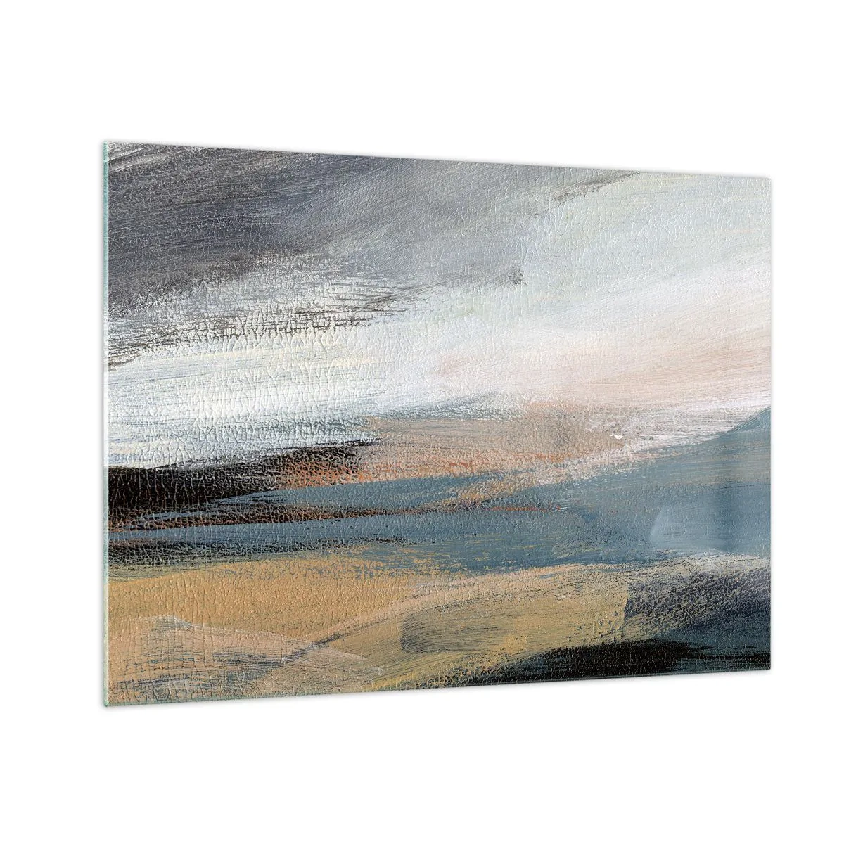 Obraz na skle - Abstraktní krajina v chladných a zemitých barvách. - 70x50cm - Abstrakce: severní krajina - Moderní nástěnná dekorace do obývacího pokoje a ložnice ARTTOR