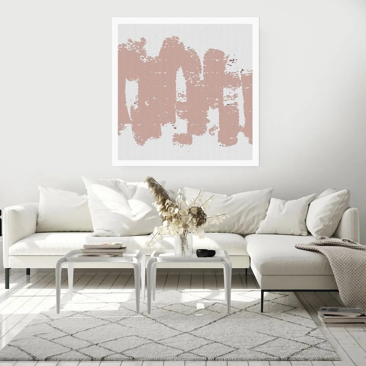 Plakát - Abstrakce v jemné růžové - 30x30 cm