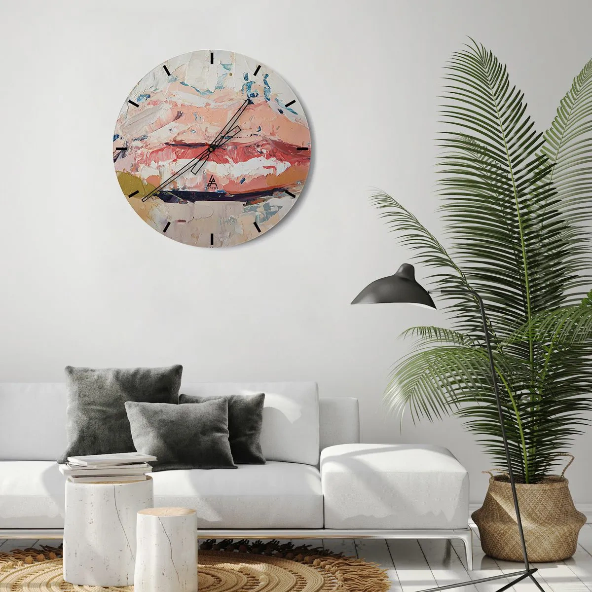 Nástěnné hodiny - Abstraktní textura barev v odstínech béžové a růžové - 30x30cm - Probouzí smysly - Moderní nástěnná dekorace do obývacího pokoje, kuchyně a ložnice ARTTOR