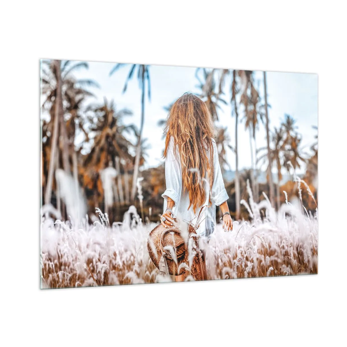 Obraz na skle - Zrozená z travní chmýří - 100x70 cm