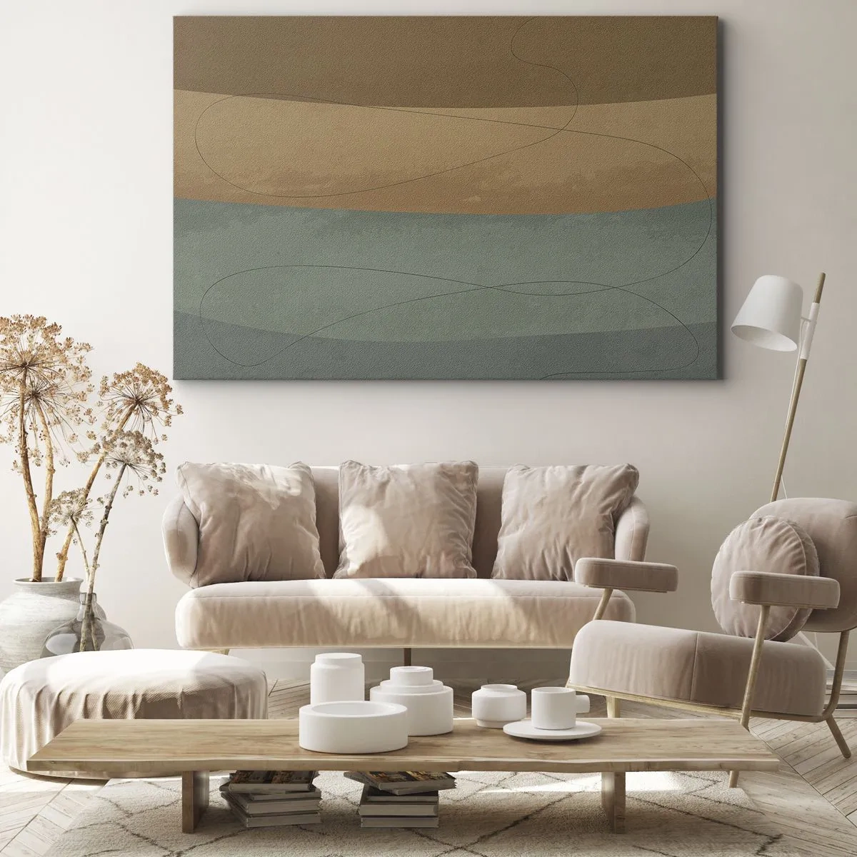 Obraz na plátně - Abstraktní kompozice v přírodních tónech země - 70x50cm - Horizontální kompozice - Moderní nástěnná dekorace do obývacího pokoje a ložnice ARTTOR