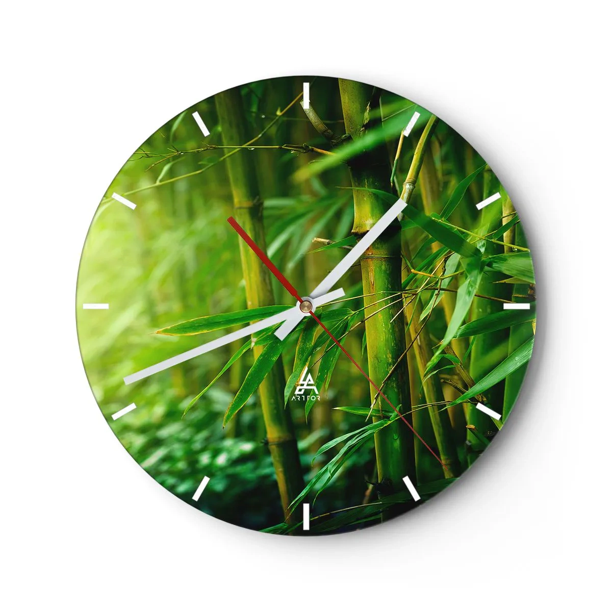 Nástěnné hodiny - Bambusový les v intenzivních odstínech zelené - 30x30cm - Poznat samotnou zeleň - Moderní nástěnná dekorace do obývacího pokoje, kuchyně a ložnice ARTTOR