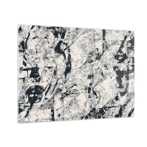 Obraz na skle - Černobílá abstrakce s dynamickými liniemi a texturami - 70x50cm - Prolínání protikladů - Moderní nástěnná dekorace do obývacího pokoje a ložnice ARTTOR