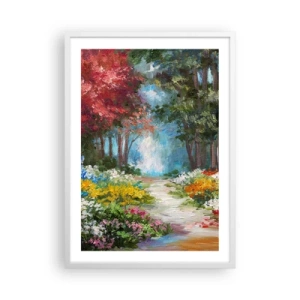 Plakát v bílém rámu - Lesní zahrada, květinový les - 50x70 cm