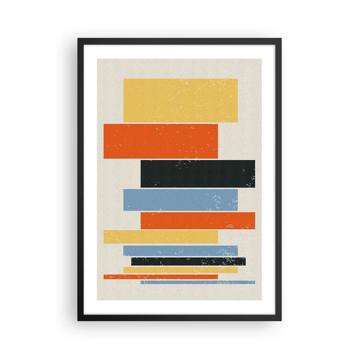 Plakát v černém rámu - Barevné geometrické obdélníky na světlém pozadí - 50x70cm - Záznam hudby - Moderní nástěnná dekorace do obývacího pokoje a ložnice ARTTOR