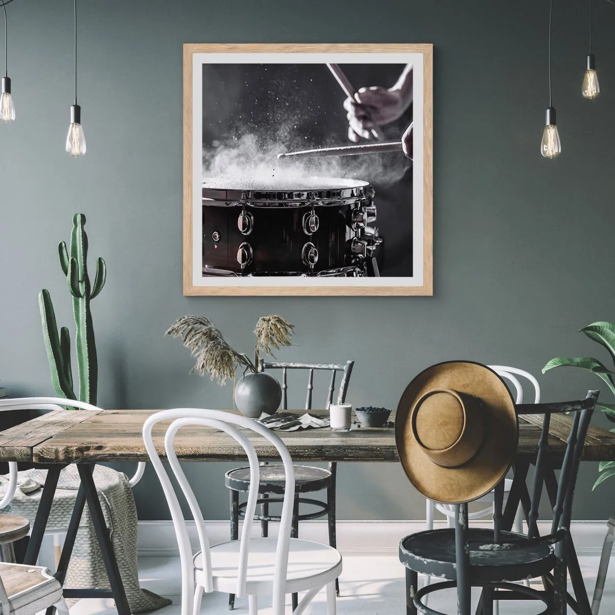 Plakát v rámu světlý dub - Puls hudby - 60x60 cm