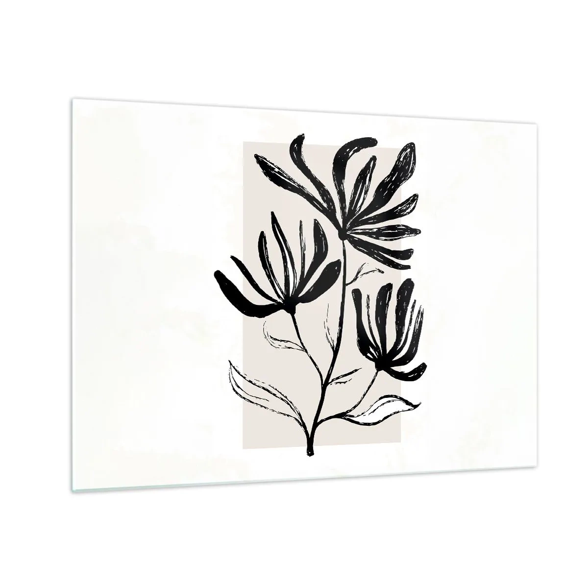 Obraz na skle - Černá skica rostliny na světlém pozadí - 70x50cm - Náčrtek pro herbář - Moderní nástěnná dekorace do obývacího pokoje a ložnice ARTTOR