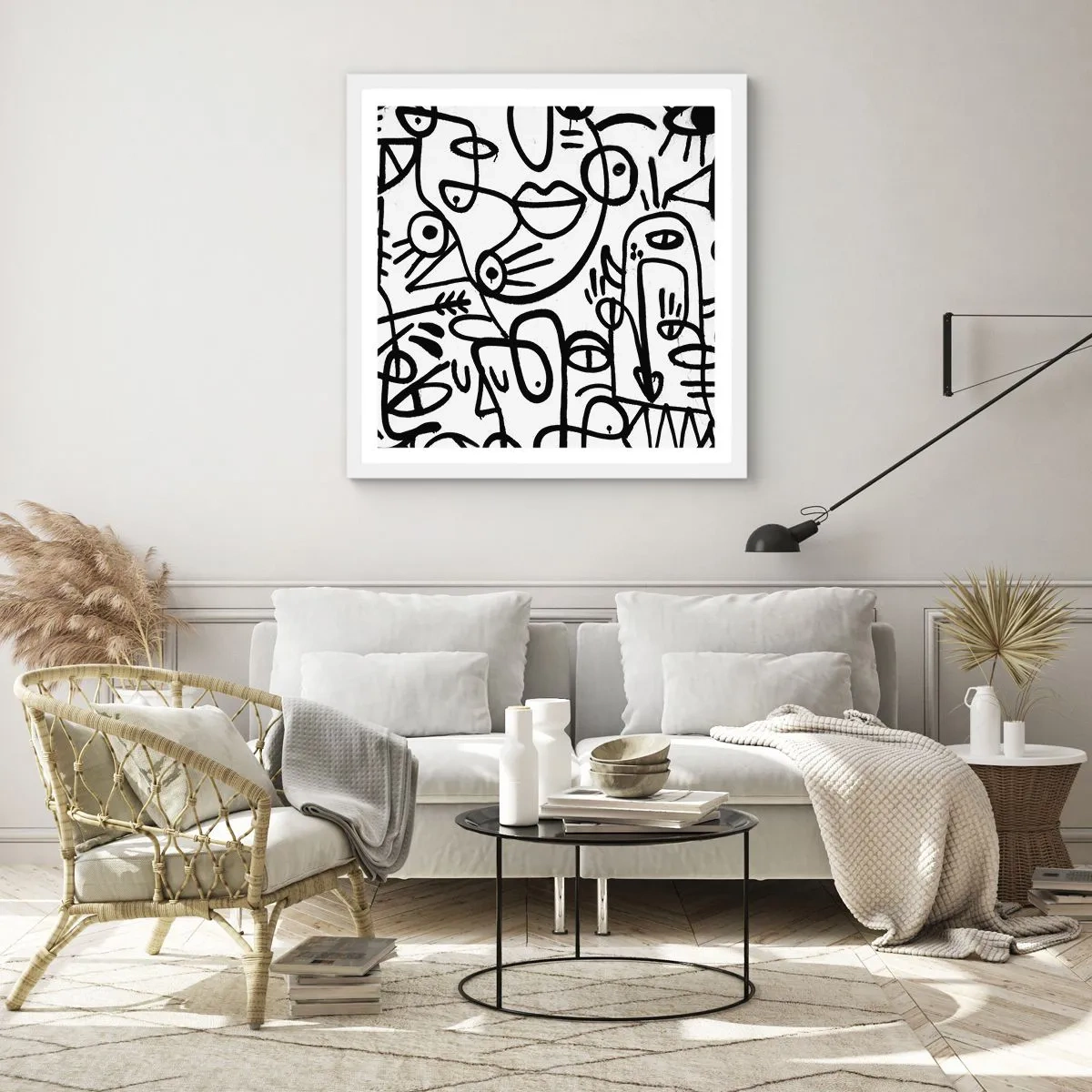 Plakát v bílém rámu - Tváře a přeludy - 60x60 cm