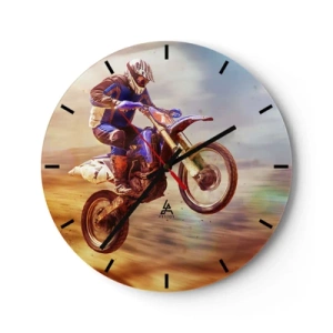 Nástěnné hodiny - Jezdec na motokrosové motorce v dynamickém záběru - 30x30cm - Motocyklová závrať - Moderní nástěnná dekorace do obývacího pokoje, kuchyně a ložnice ARTTOR