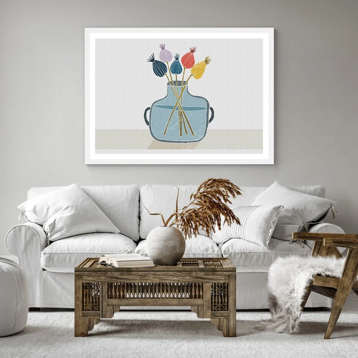 Plakát v bílém rámu - Makové květy - 40x40 cm