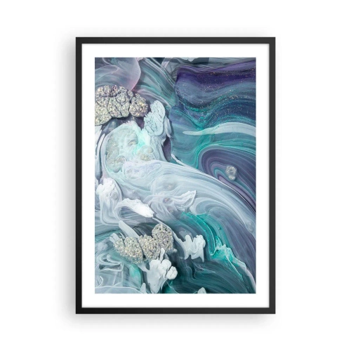 Plakát v černém rámu - Abstraktní motiv s modrými a zelenými víry a texturami. - 50x70cm - Proudy modré - Moderní nástěnná dekorace do obývacího pokoje a ložnice ARTTOR