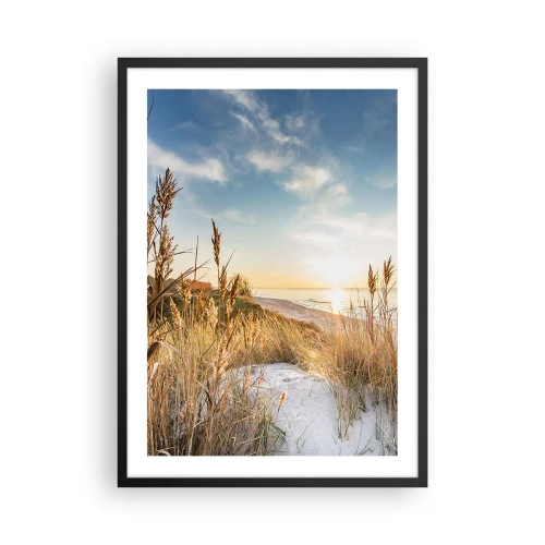 Plakát v černém rámu - Slunečná plážová krajina s trávou na dunách - 50x70cm - Severní pláž - Moderní nástěnná dekorace do obývacího pokoje a ložnice ARTTOR