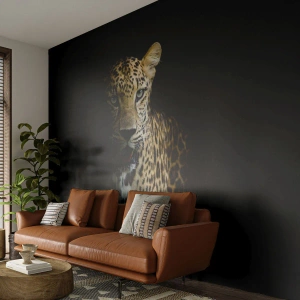 Fototapeta Standard Eco - Leopard vycházející z temnoty na černém pozadí - 100x70cm - Temná krása - Moderní nástěnná dekorace do obývacího pokoje a ložnice ARTTOR