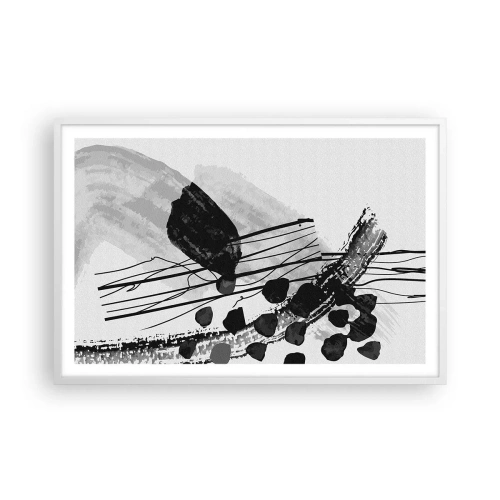 Plakát v bílém rámu - Černobílá organická abstrakce - 91x61 cm