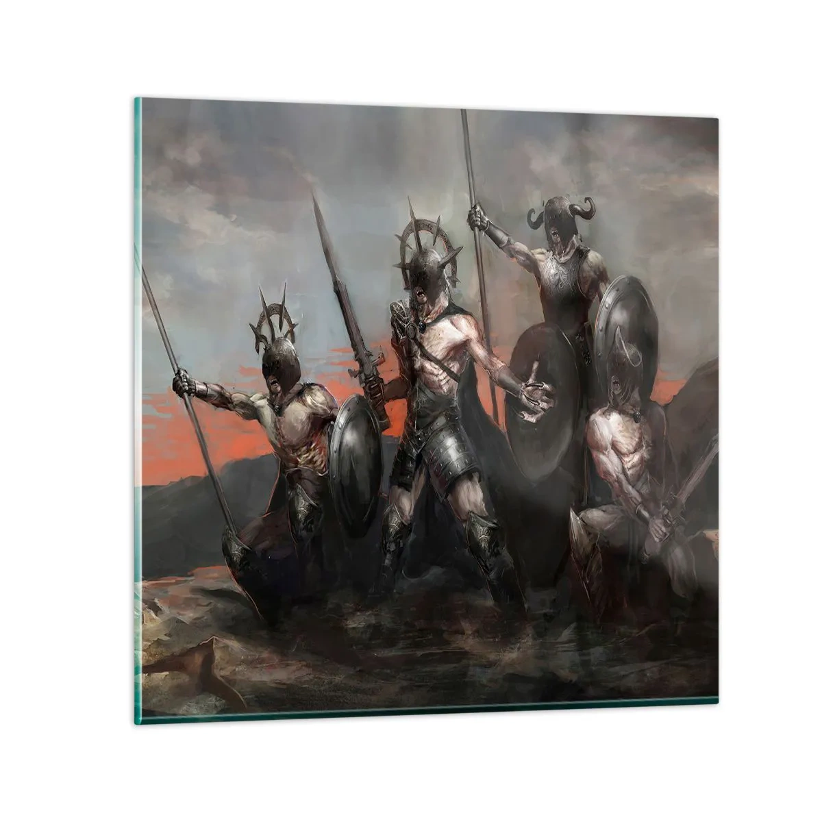 Obraz na skle - Se štítem nebo na štítu - 50x50 cm