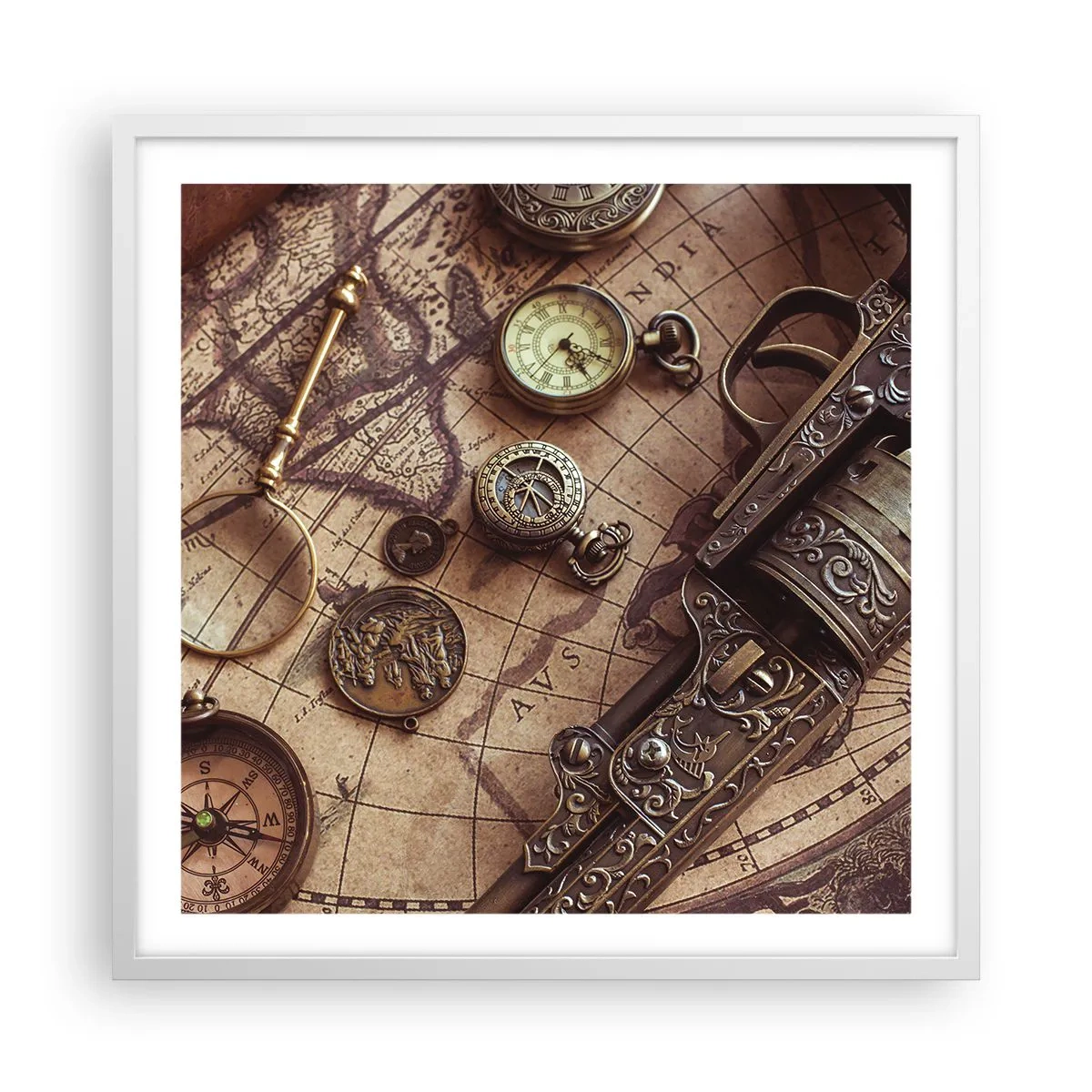 Plakát v bílém rámu - Dobrodružství volá - 60x60 cm