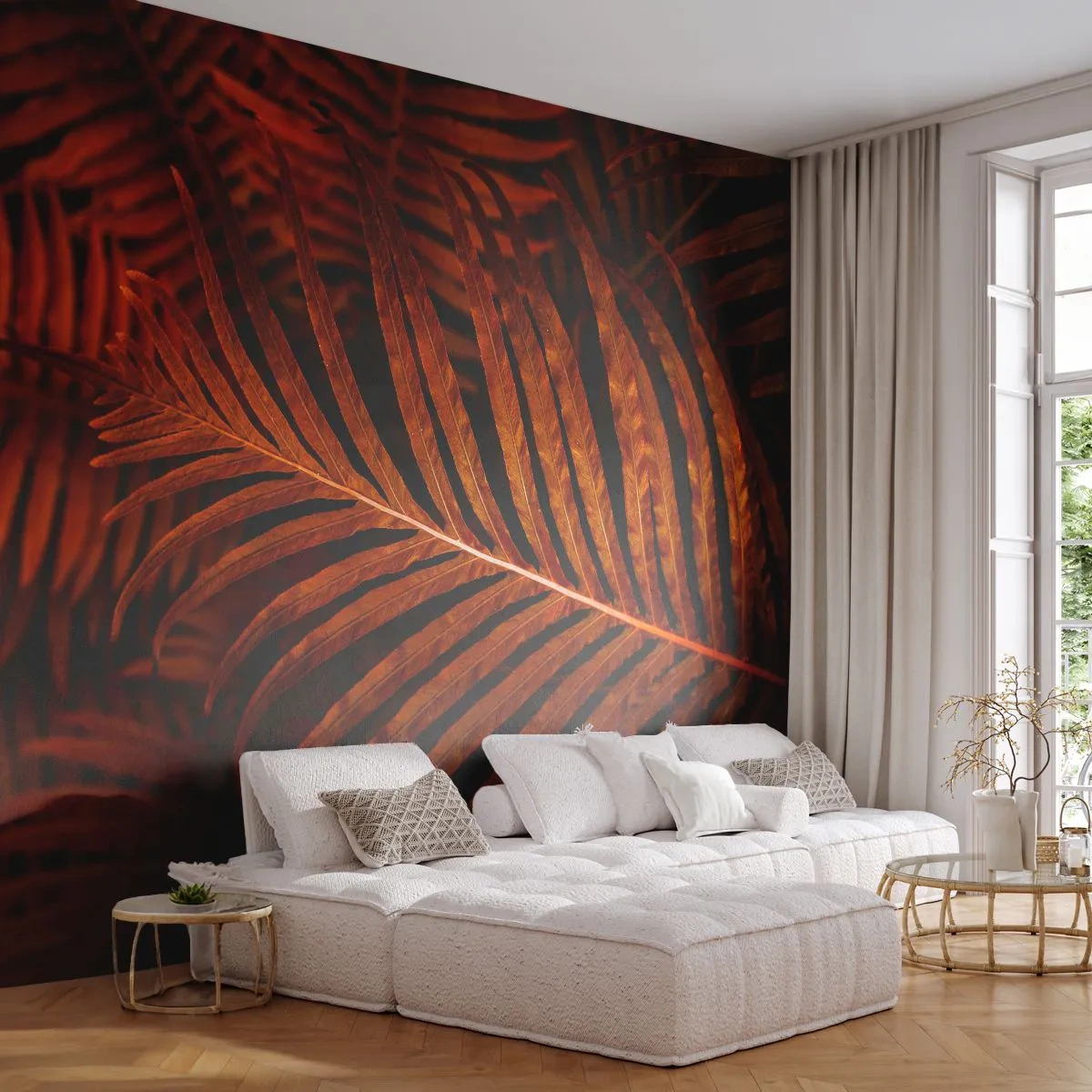 Fototapeta Premium Canvas - Žár života - Abstrakce, Palmové listy, Tropická rostlina - 250x175 cm