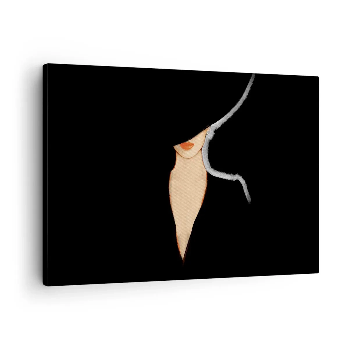 Obraz na plátně - Silueta ženy v klobouku na černém pozadí - 70x50cm - Elegance a styl - Moderní nástěnná dekorace do obývacího pokoje a ložnice ARTTOR