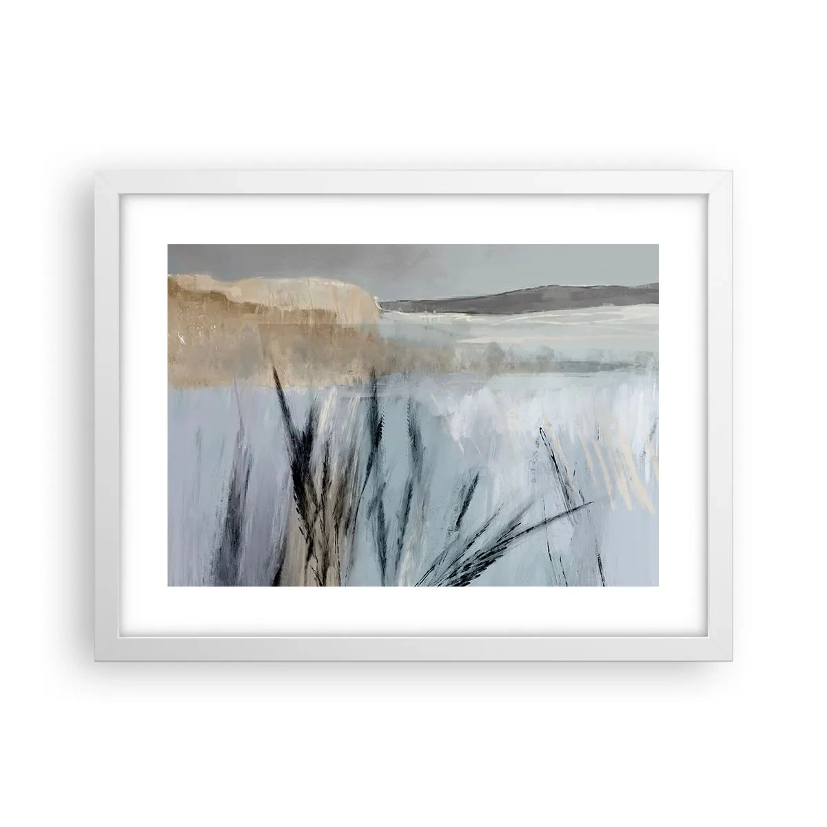 Plakát v bílém rámu - Zimní pole - 40x30 cm