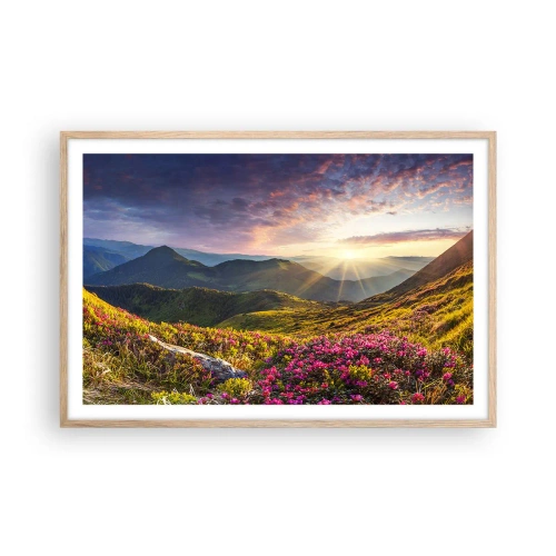 Plakát v rámu světlý dub - Svěžest horského rána - 91x61 cm