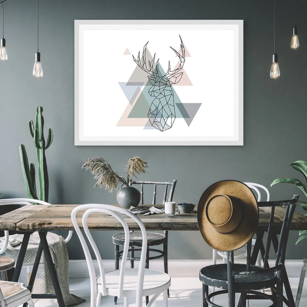 Plakát v bílém rámu - V geometrickém lese - 100x70 cm