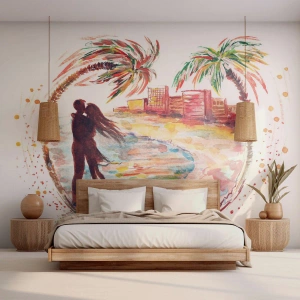 Fototapeta Samolepicí Deluxe Sticker - Romantické prázdniny - Lidé, Kokosová palma, Pláž - 250x175 cm