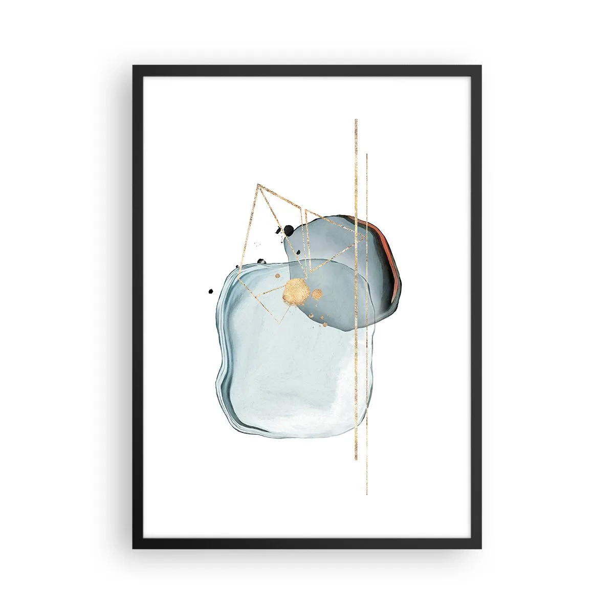Plakát v černém rámu - Abstraktní akvarelová kompozice s geometrickým zlatým vzorem - 50x70cm - Studie kapky - Moderní nástěnná dekorace do obývacího pokoje a ložnice ARTTOR