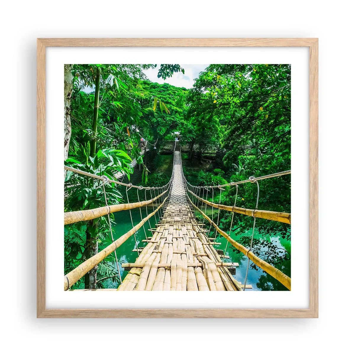 Plakát v rámu světlý dub - Opičí most nad zelení - 50x50 cm