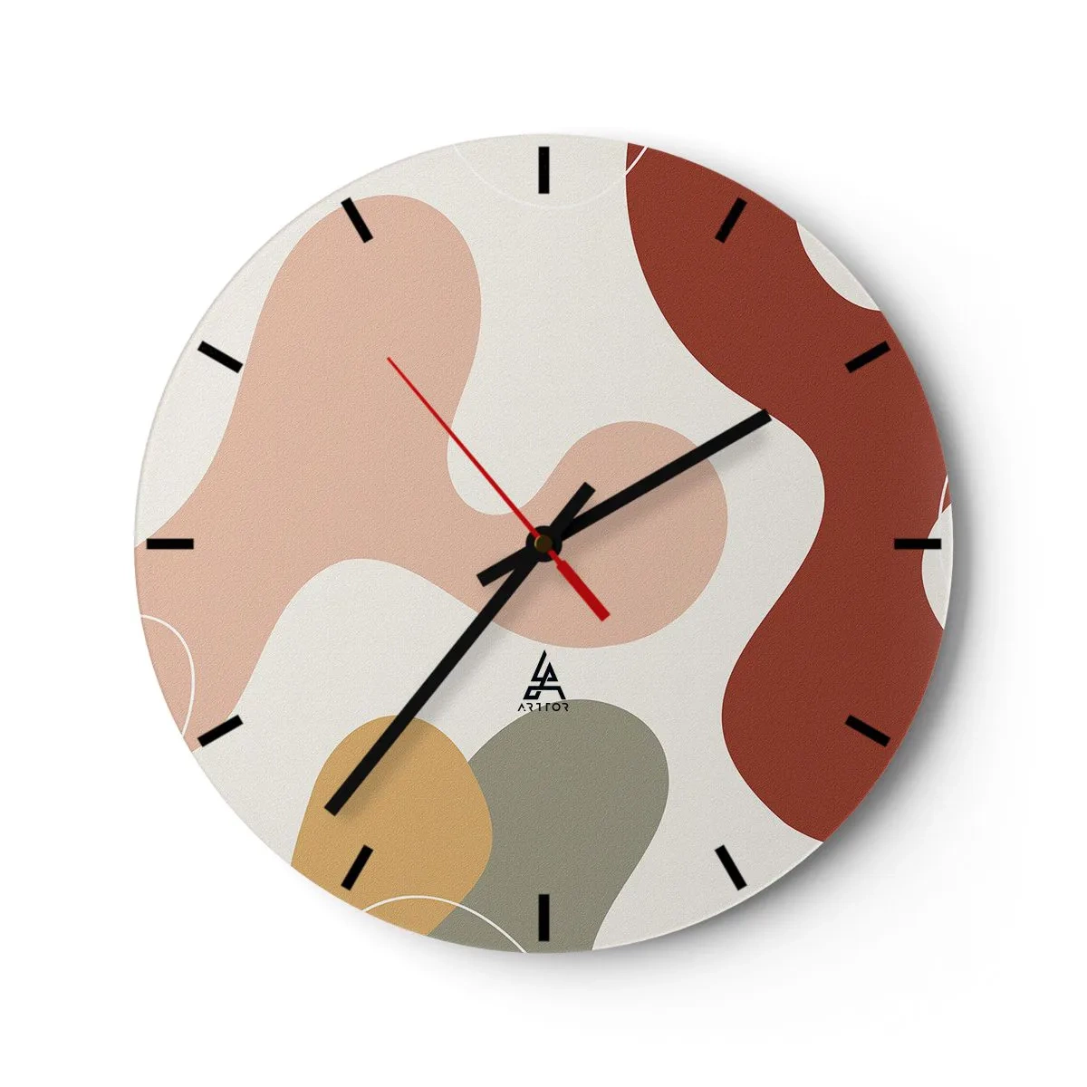 Nástěnné hodiny - Abstraktní kompozice organických tvarů a barev. - 30x30cm - Klikyháky - Moderní nástěnná dekorace do obývacího pokoje, kuchyně a ložnice ARTTOR