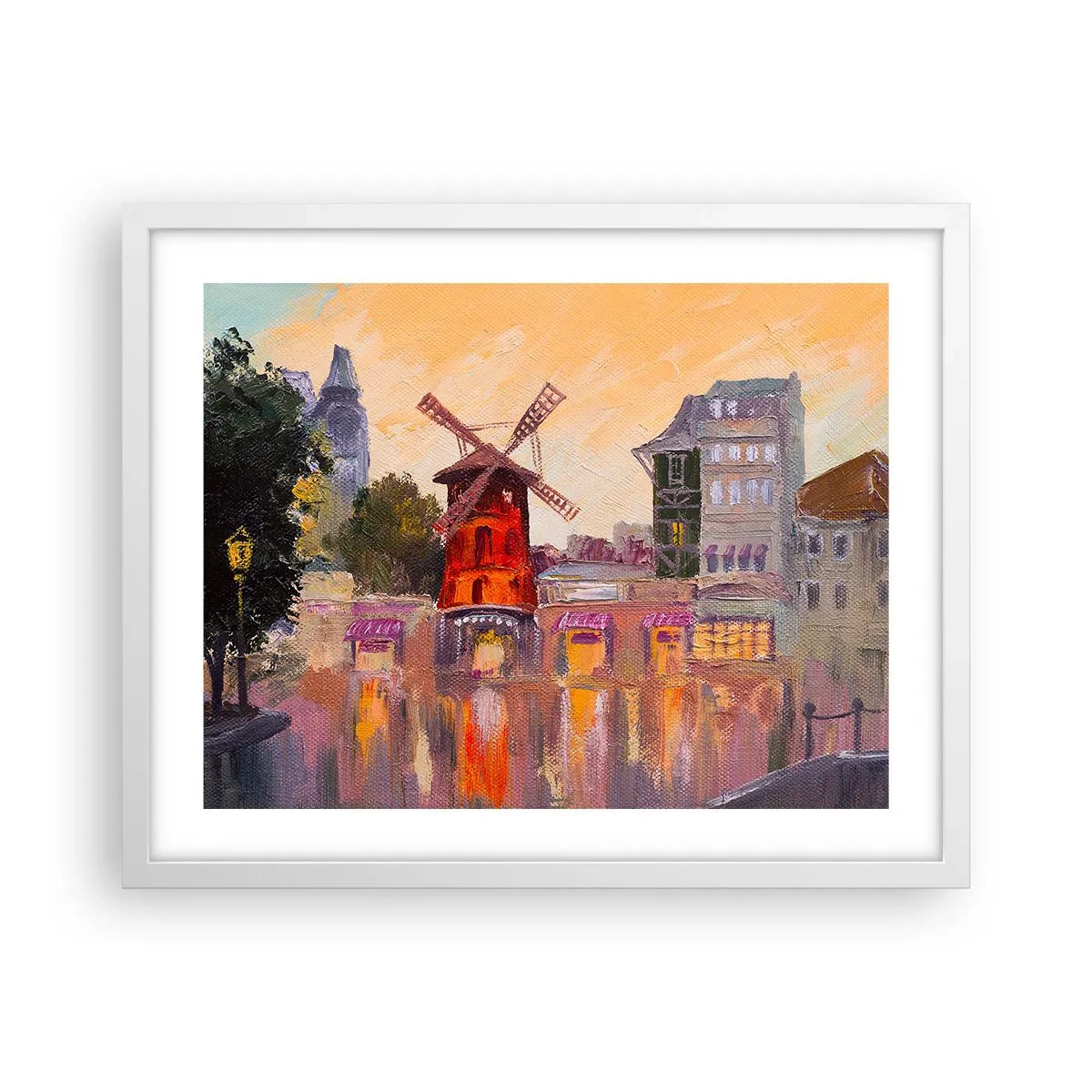 Plakát v bílém rámu - Pařížské ikony – Moulin Rouge - 50x40 cm