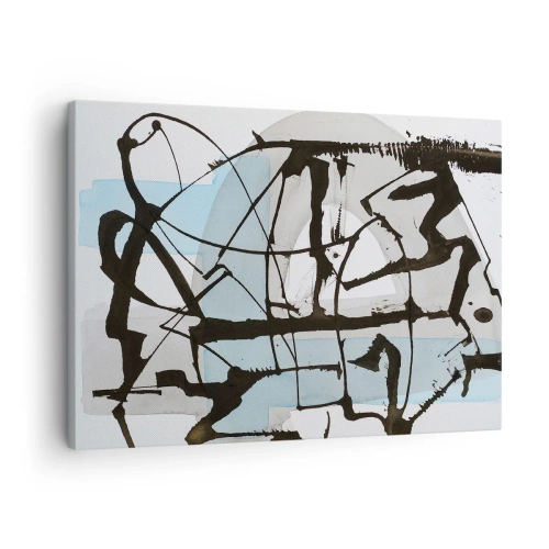 Obraz na plátně - Abstraktní linie a tvary v modré a černé barvě - 70x50cm - Přesto modrá - Moderní nástěnná dekorace do obývacího pokoje a ložnice ARTTOR
