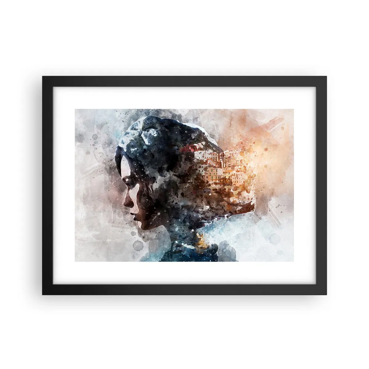 Plakát v černém rámu - Příběh o dívce s městem v pozadí - 40x30 cm