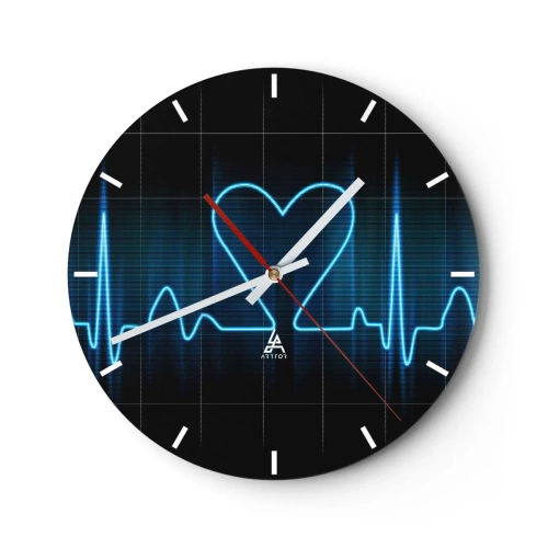 Nástěnné hodiny - Motiv EKG linie ve tvaru srdce na černém pozadí - 30x30cm - V rytmu srdce - Moderní nástěnná dekorace do obývacího pokoje, kuchyně a ložnice ARTTOR