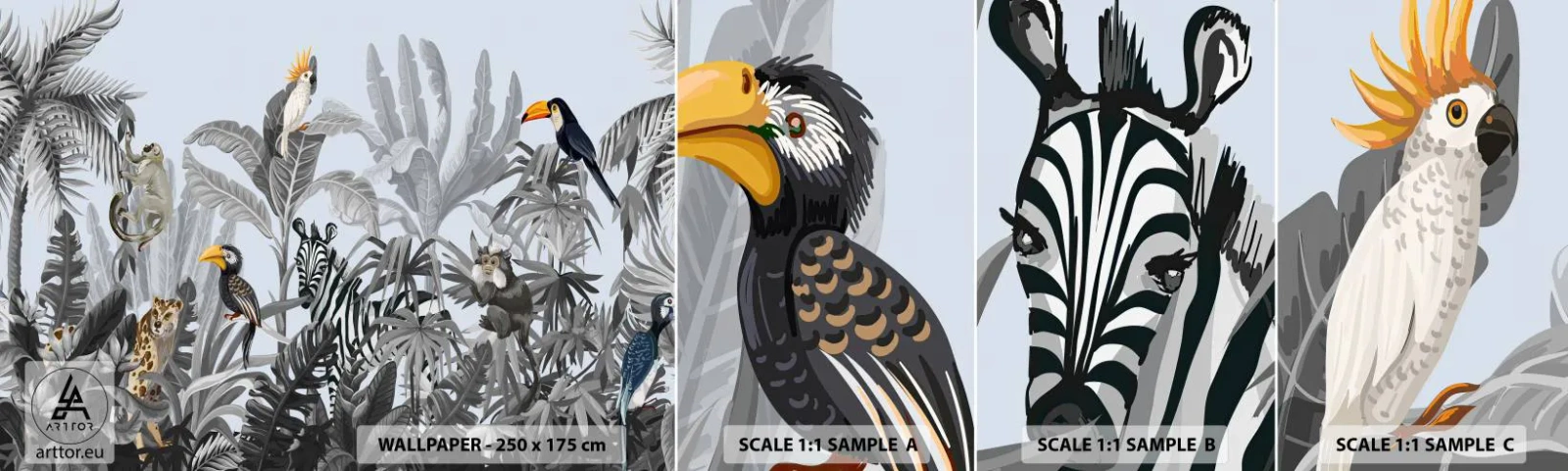 Fototapeta Vzorek Standard Eco - Africká pohádka - Abstrakce, Džungle, Zvířata - 100x30 cm