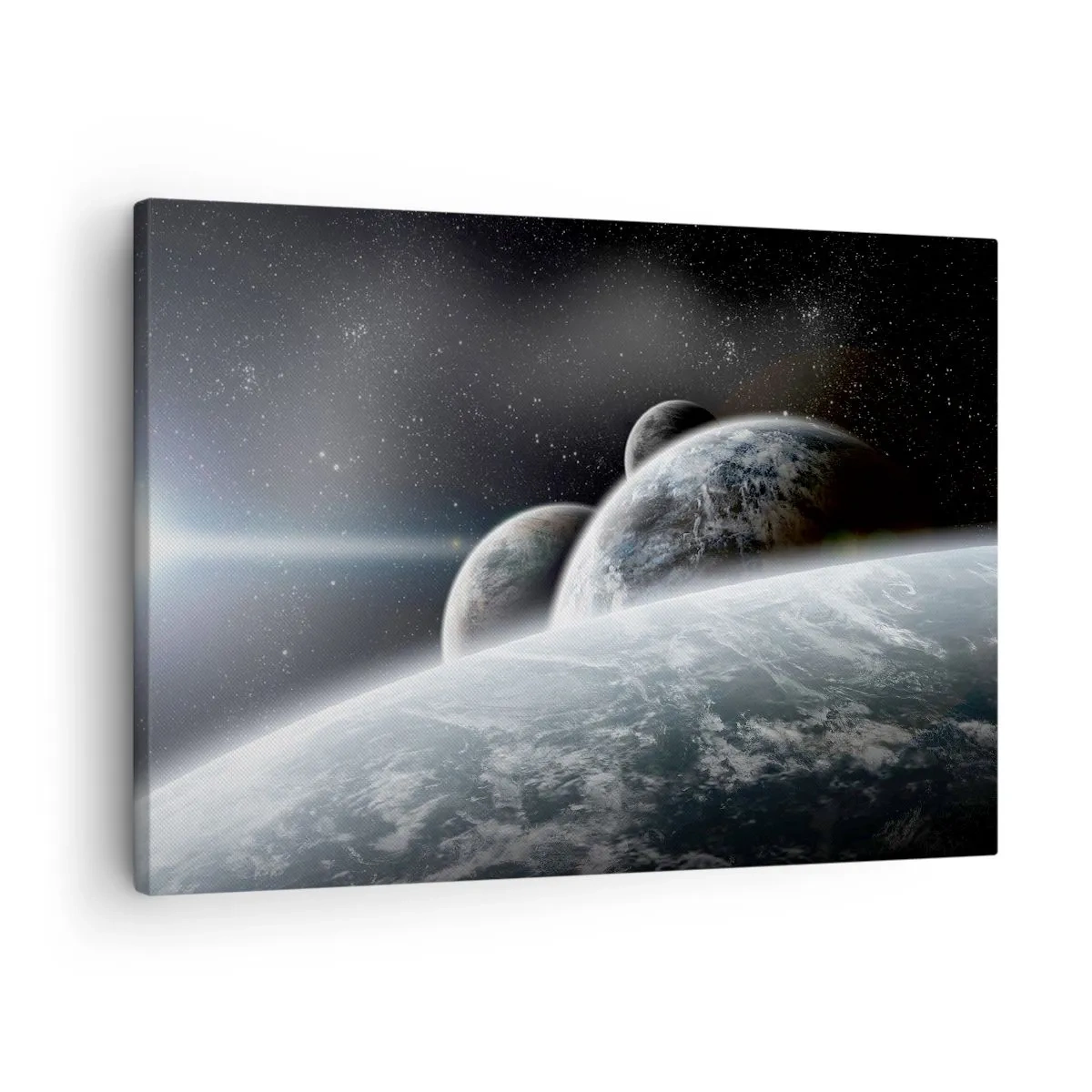 Obraz na plátně - Planety ve vesmíru na pozadí hvězd a galaxií - 70x50cm - Vesmírná hudba sfér - Moderní nástěnná dekorace do obývacího pokoje a ložnice ARTTOR