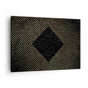 Obraz na plátně - Černé pozadí s geometrickým vzorem zlatých čar - 70x50cm - Geometrie ve stylu glamour - Moderní nástěnná dekorace do obývacího pokoje a ložnice ARTTOR