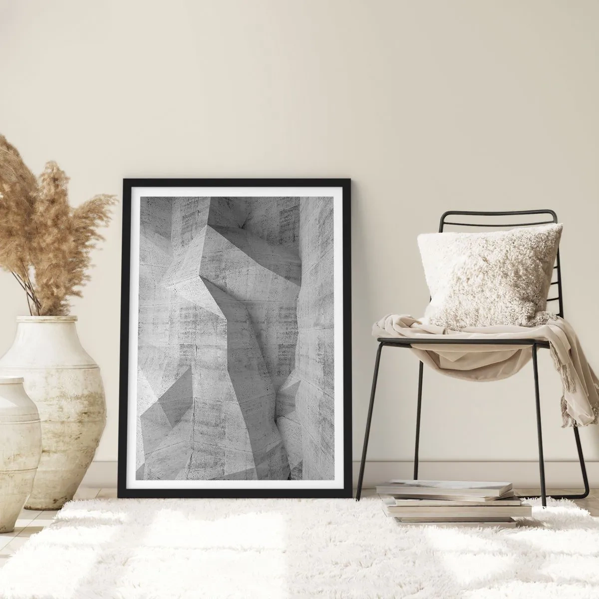 Plakát v černém rámu - Geometrické tvary v odstínech šedé - 50x70cm - Skutečná výzva - Moderní nástěnná dekorace do obývacího pokoje a ložnice ARTTOR