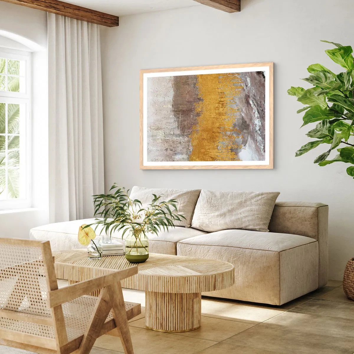 Plakát v rámu světlý dub - Zlatistý závan - 100x70 cm