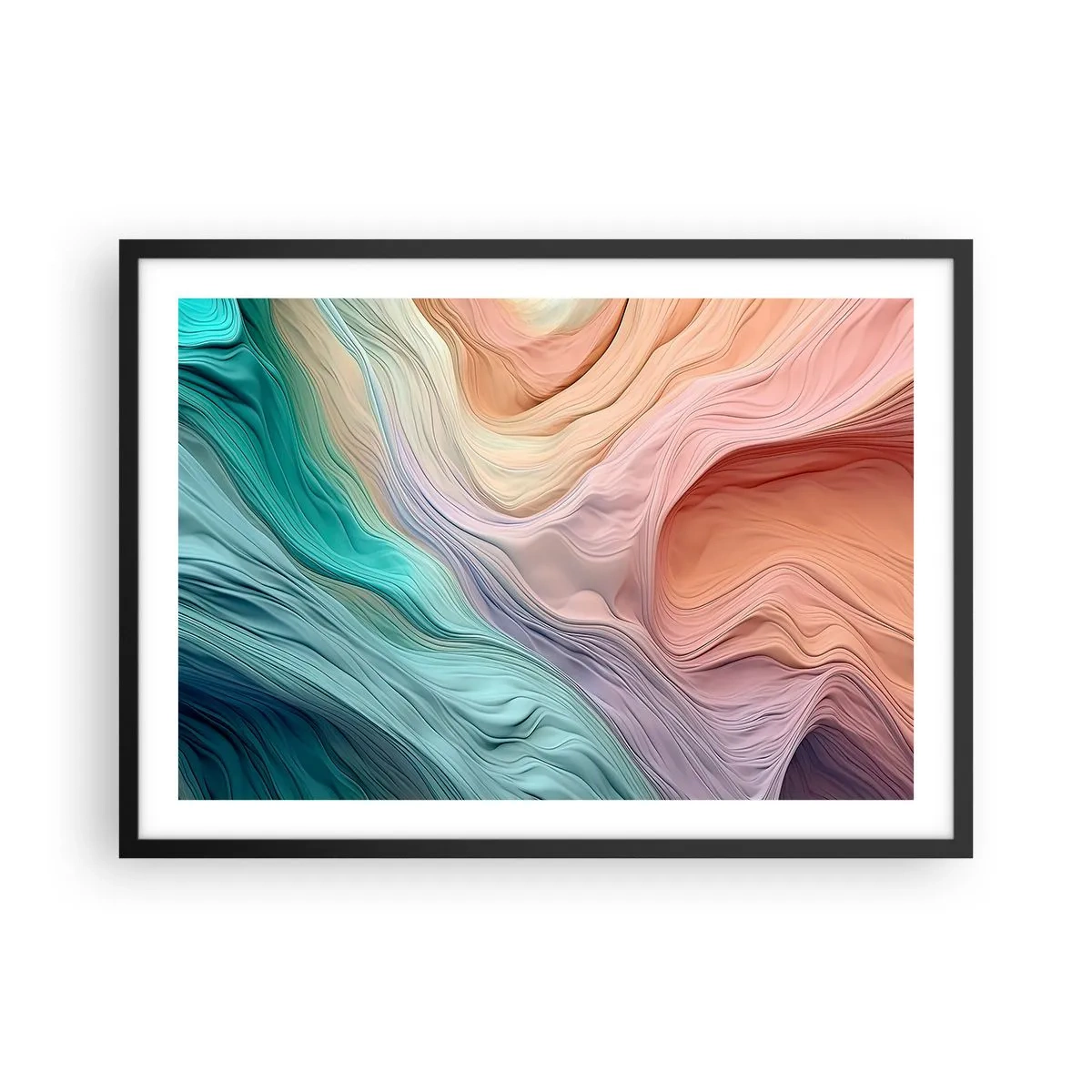 Plakát v černém rámu - Duhová vlna - 70x50 cm