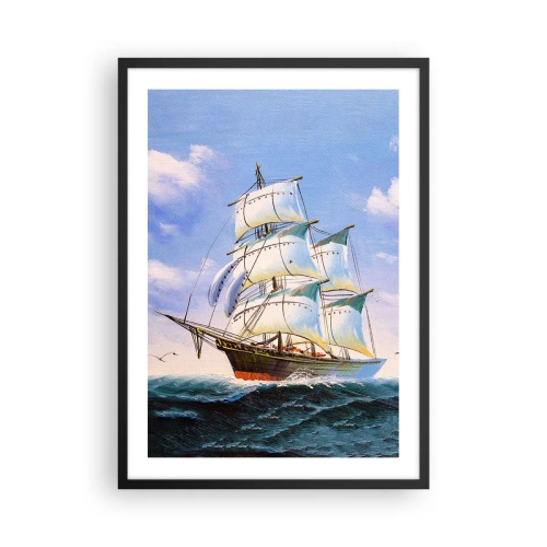 Plakát v černém rámu - Plachetnice proti moři, plné plachty - 50x70cm - Hrdě s větrem - Moderní nástěnná dekorace do obývacího pokoje a ložnice ARTTOR