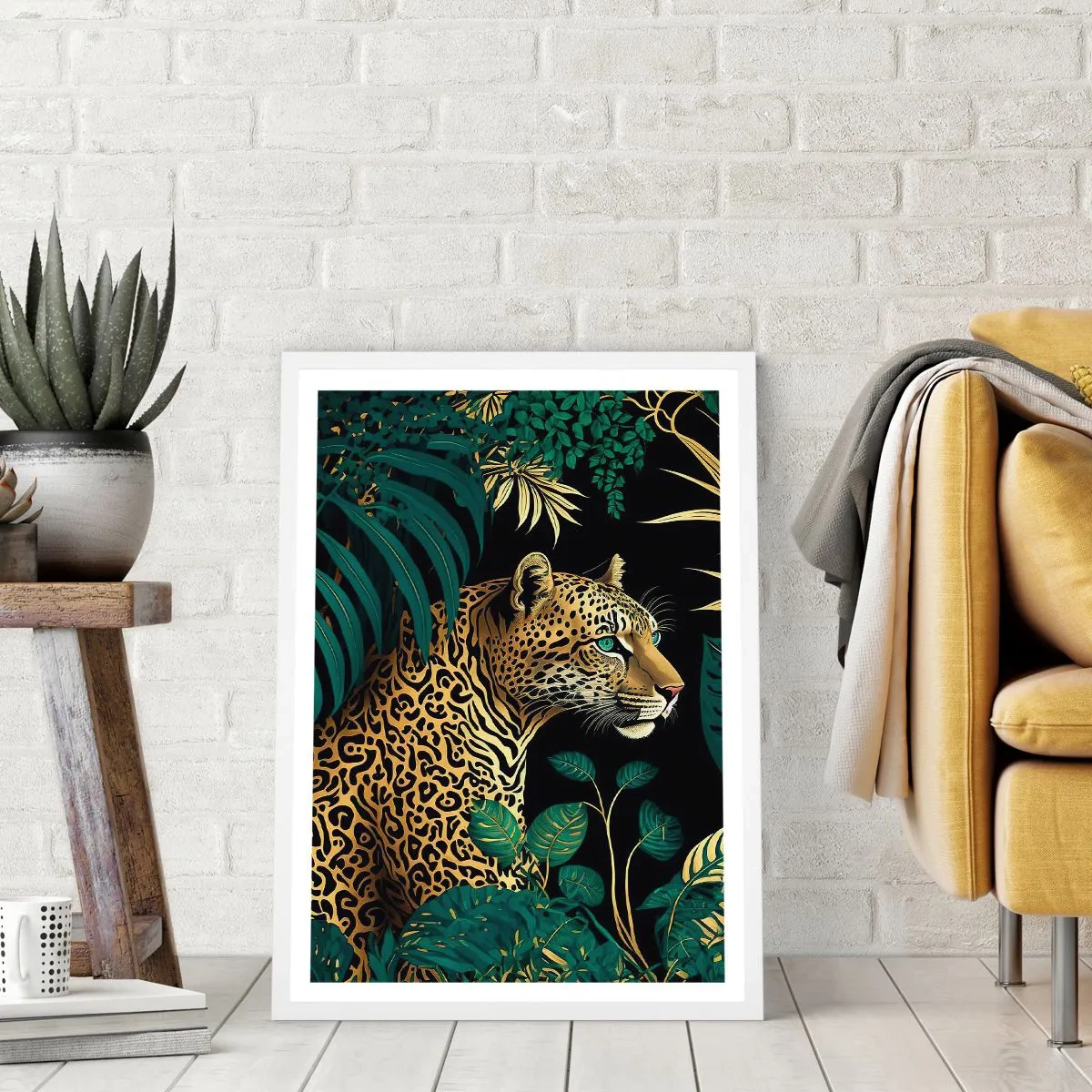 Plakát v bílém rámu - Domácí v džungli - 50x70 cm