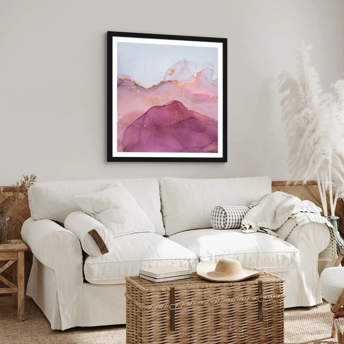 Plakát v černém rámu - Fialové a lilové vlny - 60x60 cm