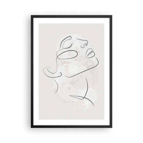Plakát v černém rámu - Minimalistický portrét obličeje v lineárním stylu - 50x70cm - Náčrt snu - Moderní nástěnná dekorace do obývacího pokoje a ložnice ARTTOR