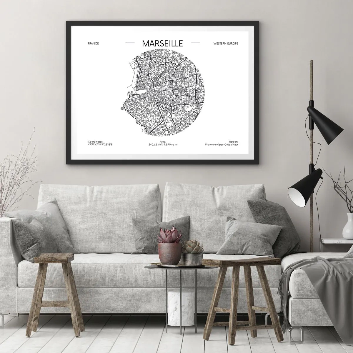 Plakát v černém rámu - Anatomie Marseille - 70x50 cm