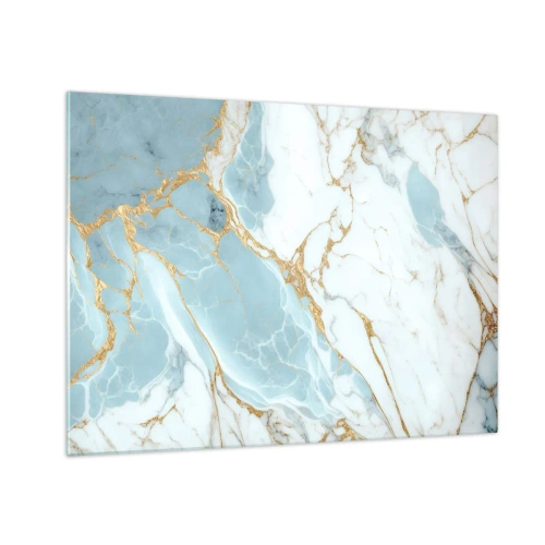 Obraz na skle - Abstraktní mramor v odstínech modré a zlaté - 70x50cm - Bohatství kamene - Moderní nástěnná dekorace do obývacího pokoje a ložnice ARTTOR